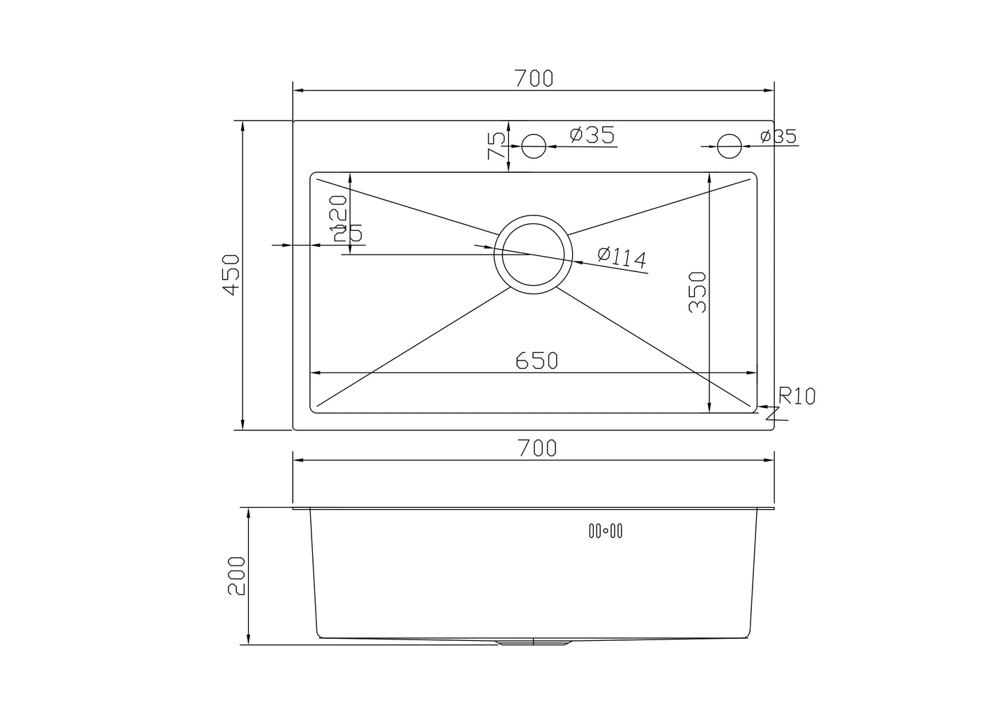 Chiuvetă 70 x 45 mm + baterie + dozator + picurător