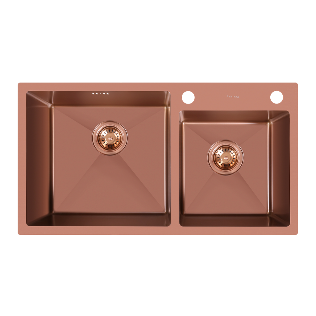 Chiuvetă Nano PVD 78 x 43 / 18 mm + baterie + dozator Bronz