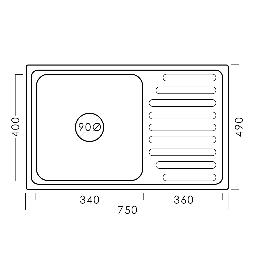 Chiuvetă inox 75 х 49 мм - aquatoria